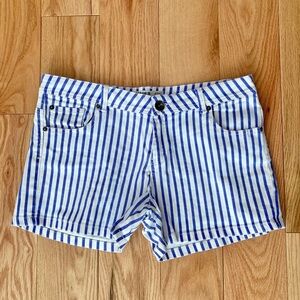 Striped Denim Cotton On Colour Shorts Womens 10 White Blue Hot Pants Thin Stripe